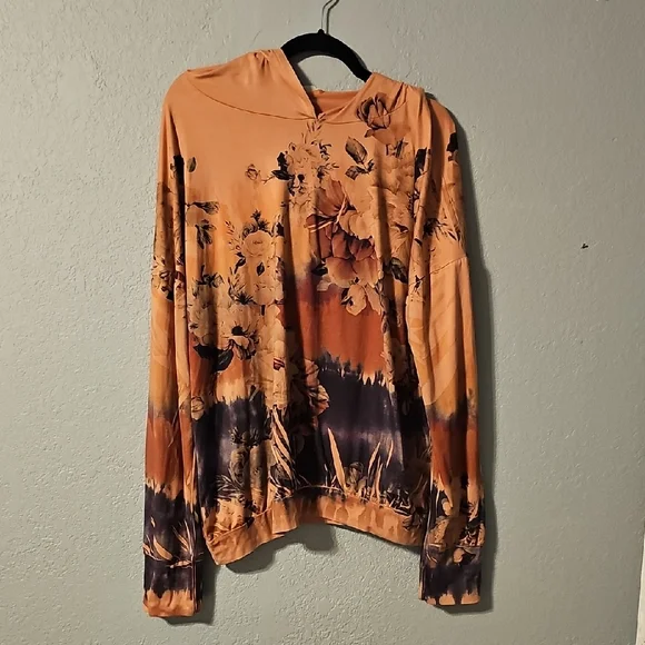 Floral Tie-Dye Orange Pullover Hoodie - Picture 1 of 6